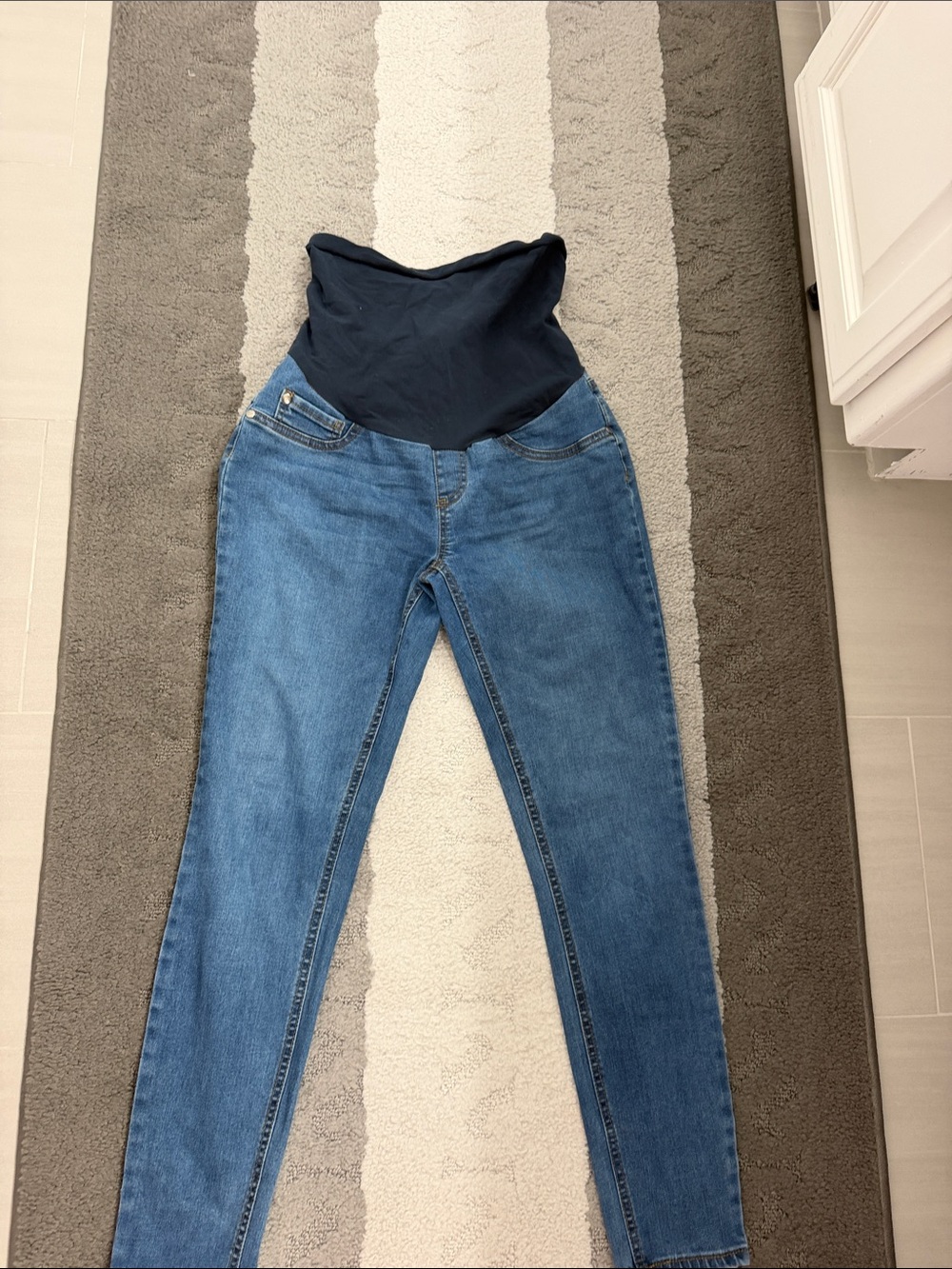 Maternity Skinny Jeans with Black Stretch Panel - Blue